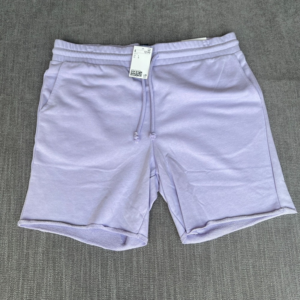 H&M Mid-Length Sweat Shorts Womens Large Lavender Purple Regular Fit Drawstring
